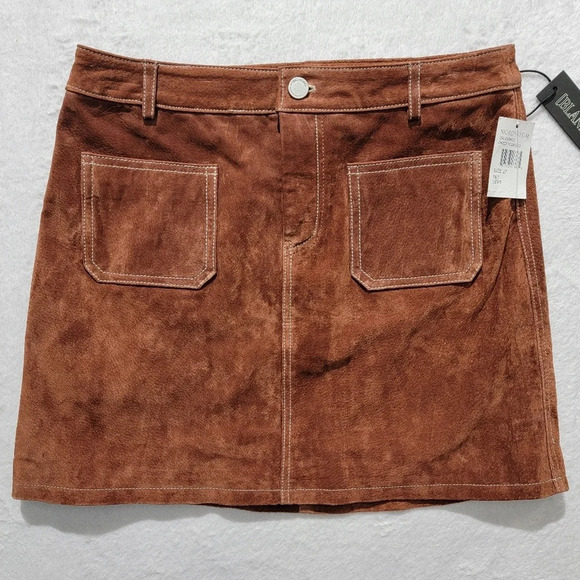 NWT Blank NYC Suede Leather Mini Skirt Pockets Dried Tobacco Brown Women's 27 - Picture 1 of 10